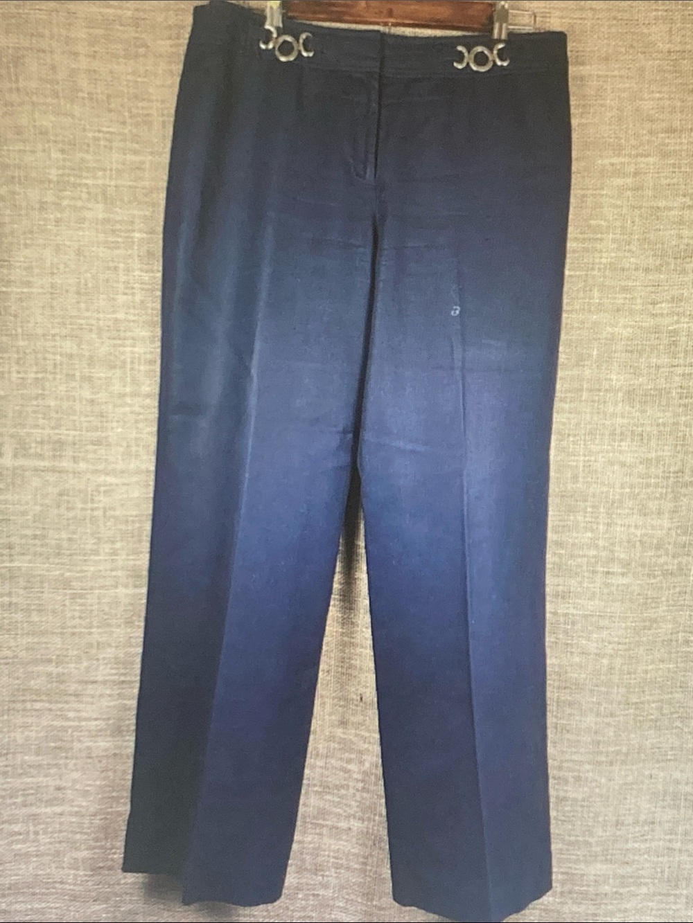 Ann Taylor Navy Straight-Leg Trousers with Ring Accent